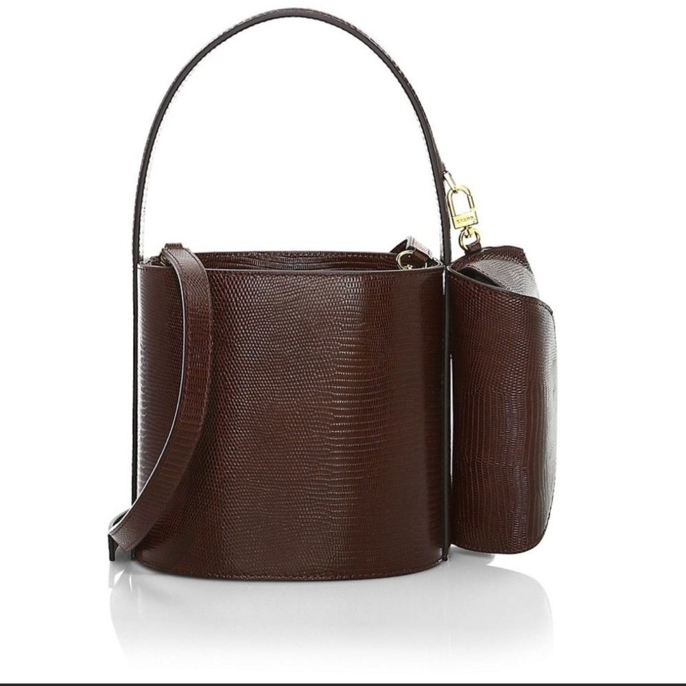 NEW Staud Bissett Lizard Embossed Leather Bucket Bag With Sunglasses Case - Picture 3 of 10